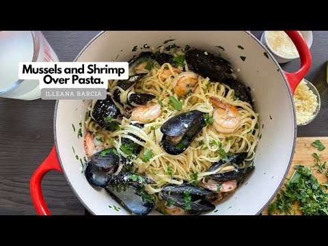 Mussels and Shrimp Over Pasta